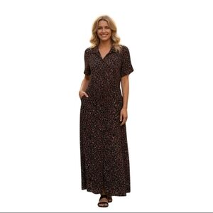 J. Jill Black Red Ditzy Floral Pima Cotton Blend Maxi Dress Pockets Size M
